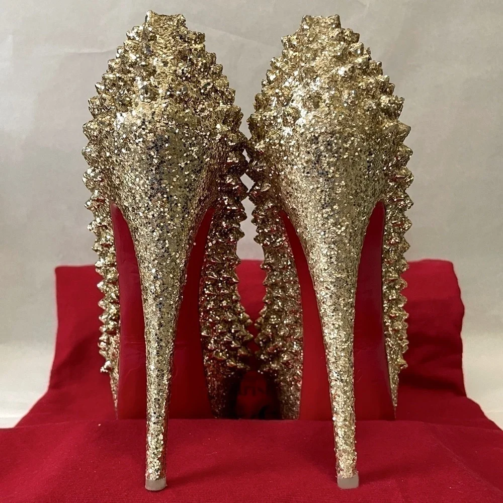 Christian Louboutin “Glitter Specchio” Lady Peep spikes.EU38 140mm 1” platform.